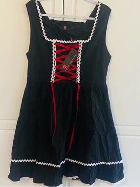 Black Dress with Red Ribbon Corset Detail